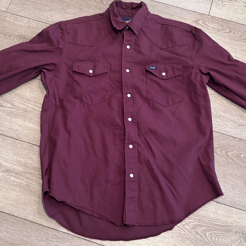 Wrangler Western Snap Shirt Mens Large Maroon Burgundy Pearl Snap Long Sleeve